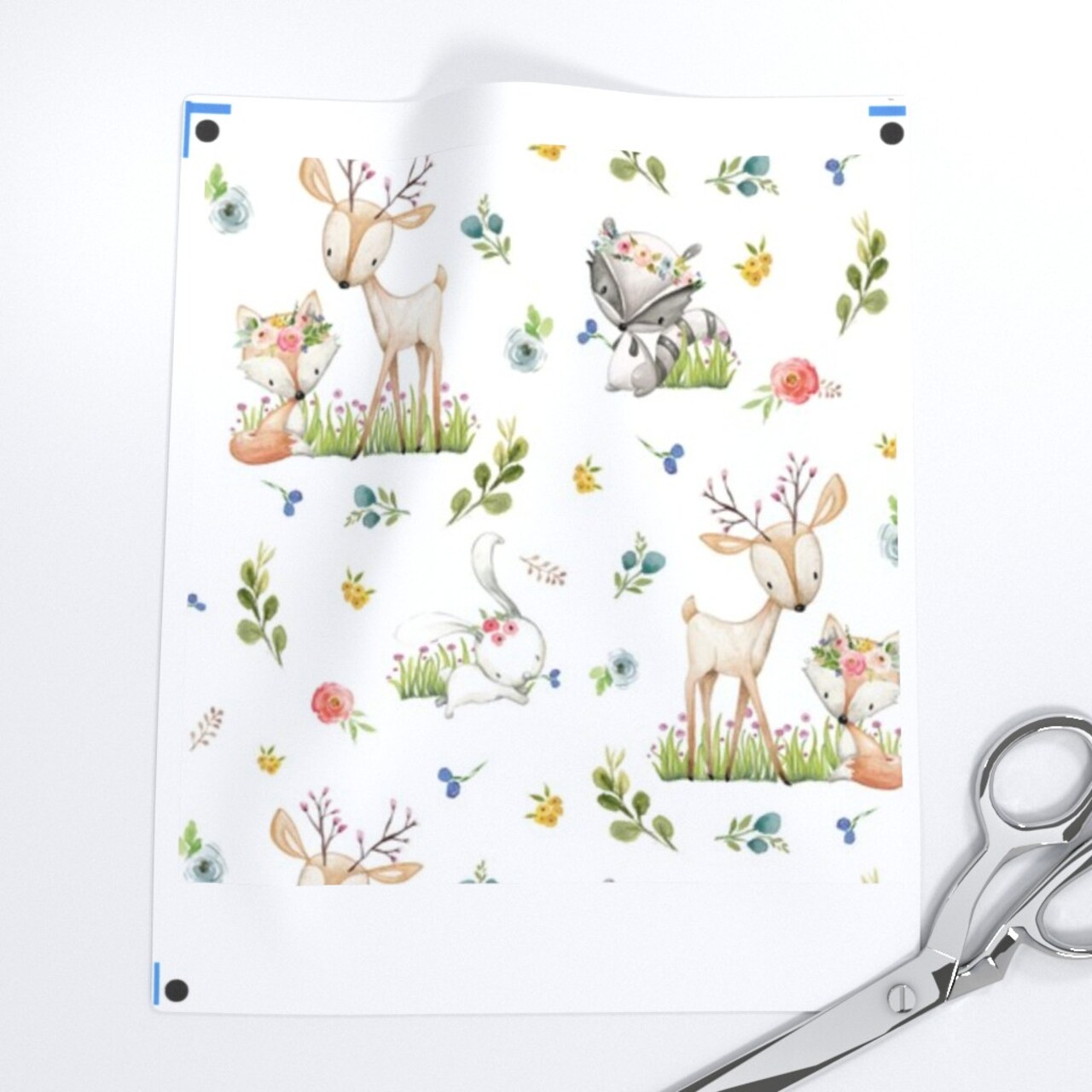 Woodland Friends Deer Fox Raccoon Bunny Flowers Girl Nursery Animals Custom Printed Fabric by Spoonflower Various Fabrics by the Yard or Fat Quarter